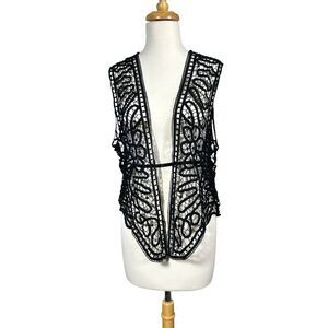 Black Crochet Lace Vest Addams Family Halloween Wednesday